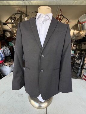 Mens Black Textured Two-Button Blazer